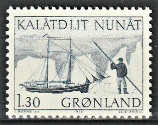 FRIMÆRKER GRØNLAND | 1975 - AFA 93 - Postbefordring - 1,30 kr. blå - Postfrisk